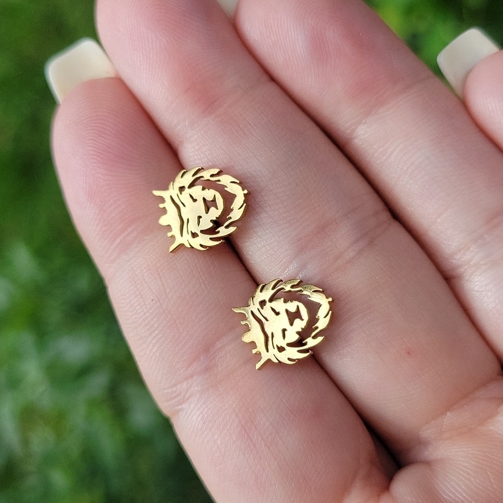 Lion of Judah Stud Earrings, choice of color - Picture 4 of 5